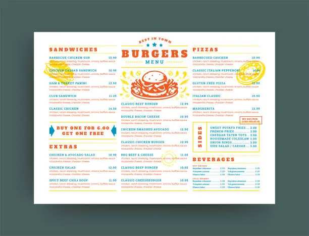 Vector illustration of Burger restaurant menu layout design brochure or food flyer template vector illustration