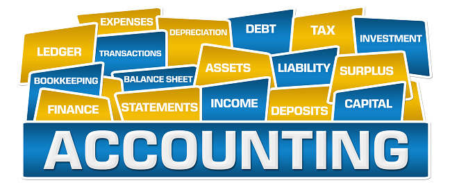 Accounting concept image with text and related word cloud.