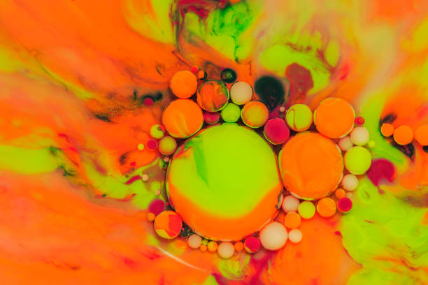 Bright and colourful abstract background from acrylic paints and oil mix, Macro bubble photography for wall art. Acrylic Bubble colourful\