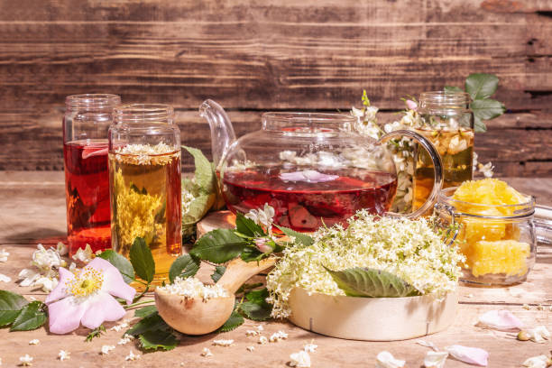 istock Assorted tea made from flowers. Fresh elderberry, rose hip, and acacia 1325220106