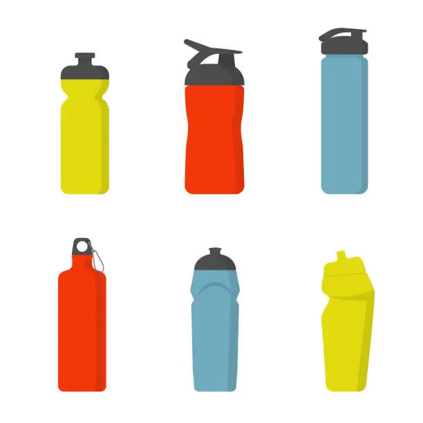 Vector illustration of Sport water bottles set . Illustration of container water for sport and fitness.