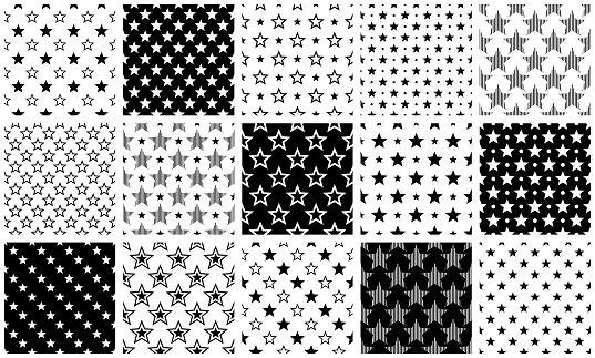 Set of seamless geometric patterns with stars. Vector backgrounds.