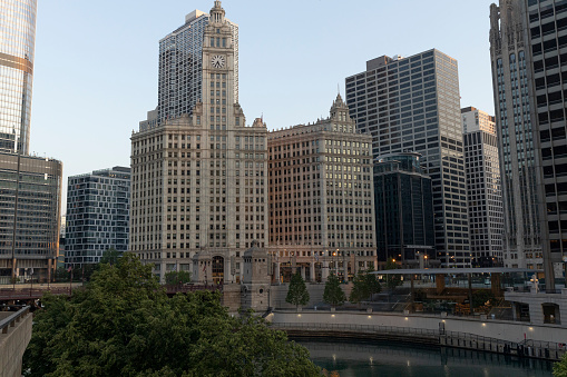 Chicago, Il, USA, June 10, 2021: Wrigley building with clock tower, Chicago, Il, USA
