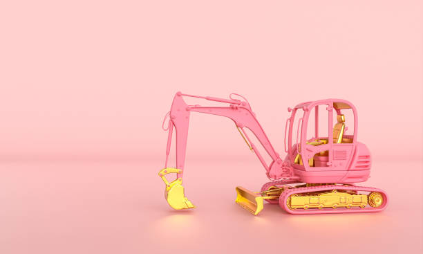 pink and gold excavator on a pink background.