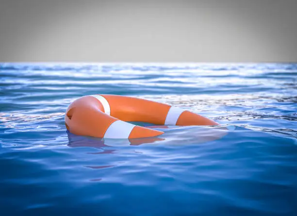 lifebuoy in the middle of the sea, help concept. 3d render.