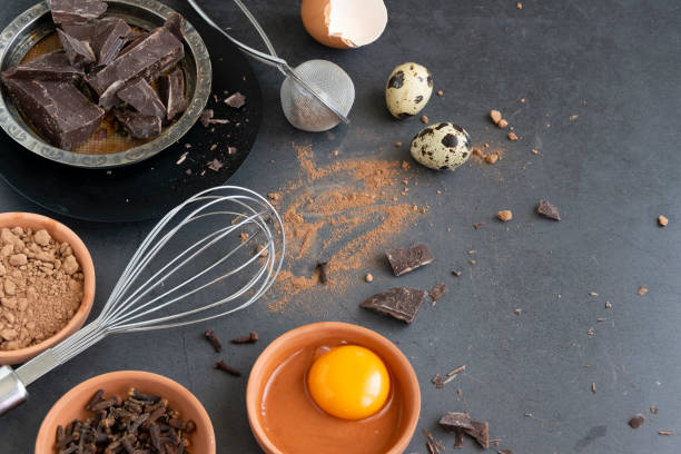 istock Mix of baking dessert ingredients on dark background, culinary flat lay 1325242928