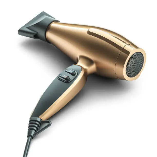Luxury hairdryer of golden color isolated on white background 3d render