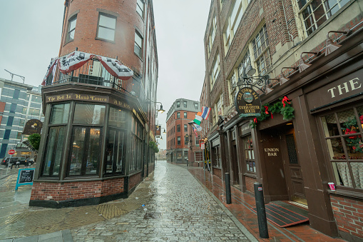 boston cafe restaurant store shop in raining day