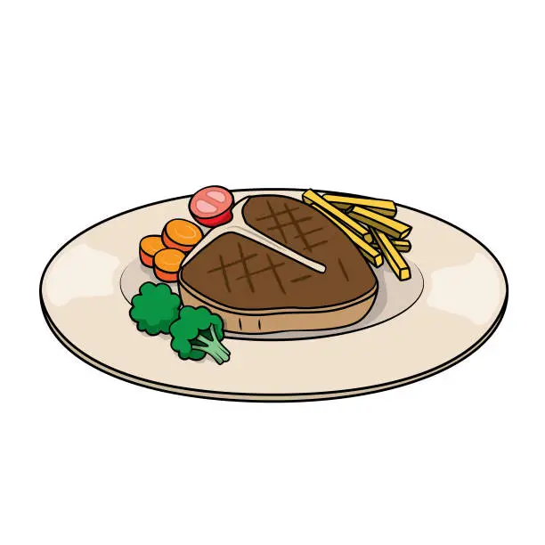 Vector illustration of Cartoon food steak picture for kids, this is a vector illustration for preschool and home training for parents and teachers.