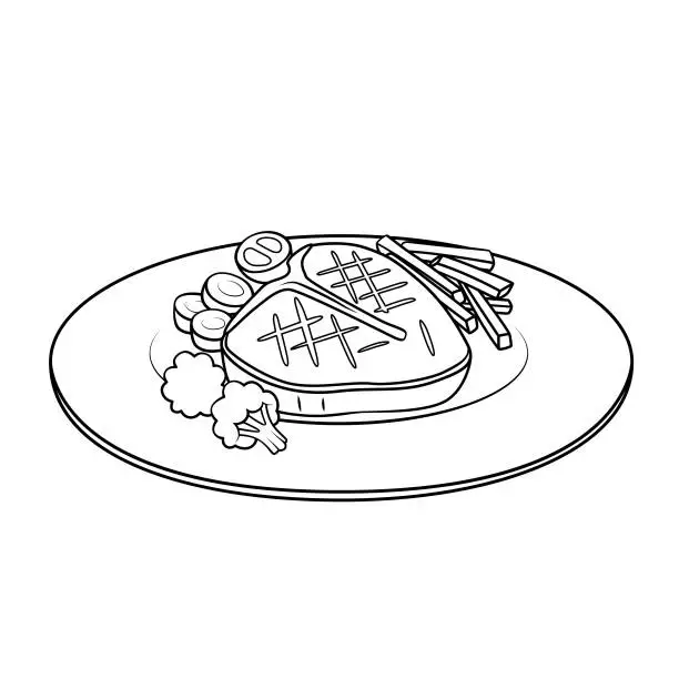 Vector illustration of Cartoon food steak picture for kids, this is a vector illustration for preschool and home training for parents and teachers.