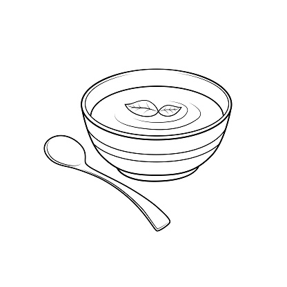 Black and white soup pictures for coloring cartoons for children. This is a vector illustration for preschool and home training for parents and teachers.