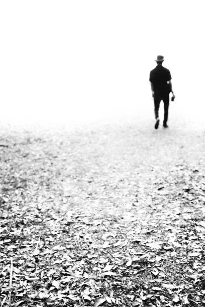 istock Man walking alone on the  road of fallen leaves 1325246722