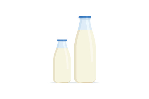 Set of flat style glass bottles with isolated milk. flat style milk illustration vector