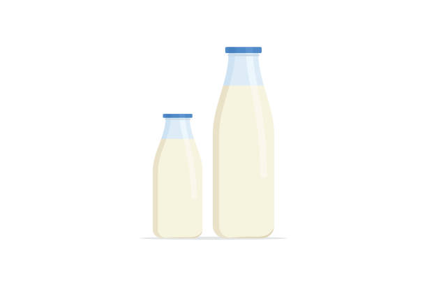 Milk bottle icon set Set of flat style glass bottles with isolated milk. flat style milk illustration vector milk bottle stock illustrations