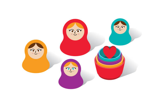 matryoshka 러시아어 둥지 인형 벡터 일러스트레이션 - russian nesting doll doll matrioska russian culture stock illustrations