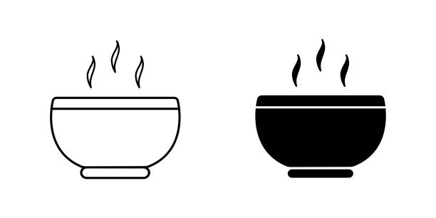 illustrazioni stock, clip art, cartoni animati e icone di tendenza di icona vettoriale pasto zuppa, simbolo del cibo caldo - oatmeal heat bowl breakfast