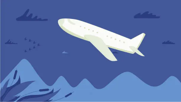 Vector illustration of Airplane in sky