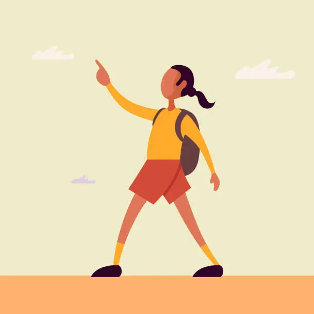 Vector illustration of Schoolgirl with backpack goes to school.