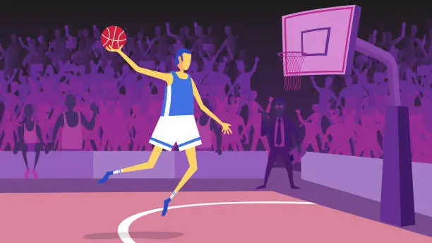 Vector illustration of Basketball player shoots for basket.