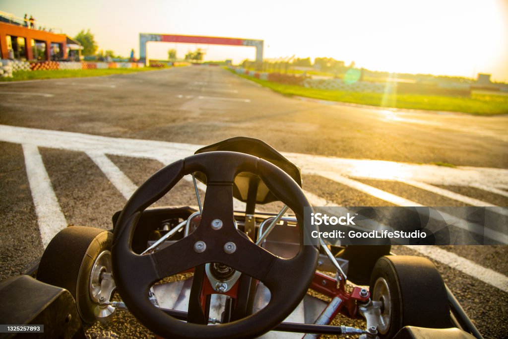 Racing Go cart racing car in a pit stop. Go-cart Stock Photo