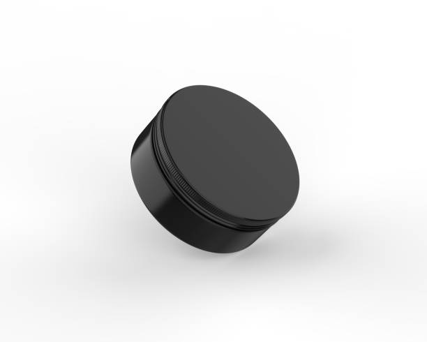 istock Black metallic cosmetic jar mockup, blank aluminium round tin box on isolated white background, 3d illustration 1325258035
