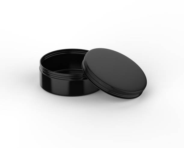 istock Black metallic cosmetic jar mockup, blank aluminium round tin box on isolated white background, 3d illustration 1325258036