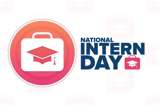 National Intern Day. Holiday concept. Template for background, banner, card, poster with text inscription. Vector EPS10 illustration. National Intern Day. Holiday concept. Template for background, banner, card, poster with text inscription. Vector EPS10 illustration day stock illustrations