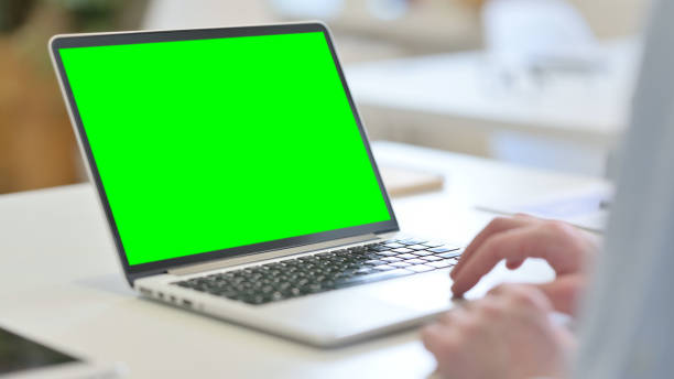 istock Rear View of Young Man using Laptop with Chroma Screen 1325260512
