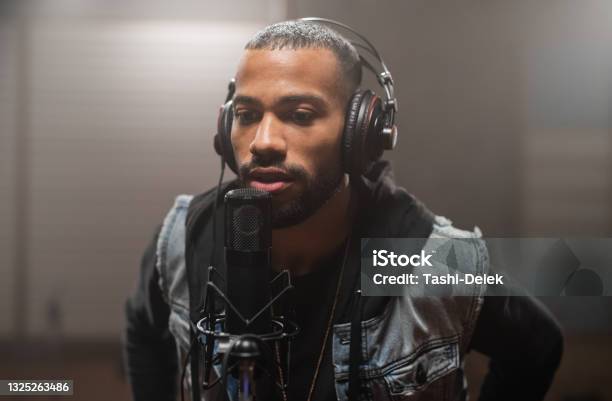 Singer In Recording Room Stock Photo - Download Image Now - Rap, Singer, Men