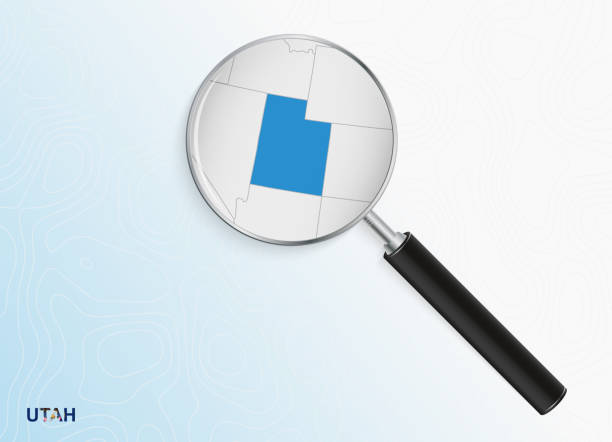 istock Magnifier with map of Utah on abstract topographic background. 1325263500