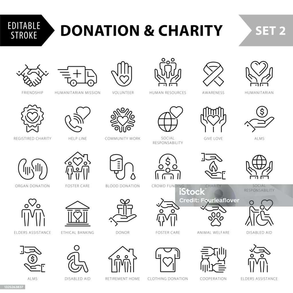 Charity Icons Thin Line Set - Editable Stroke - Set2 - 免版稅圖示圖庫向量圖形