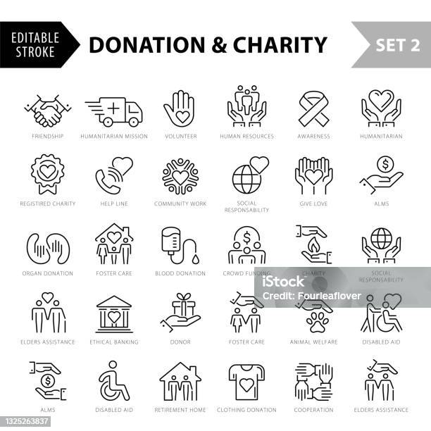 Charity Icons Thin Line Set Editable Stroke Set2向量圖形及更多圖示圖片