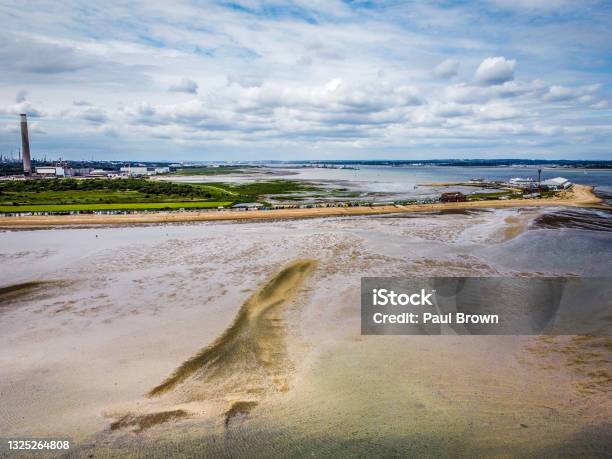 Aerial View Of Calshot Hampshire Stock Photo - Download Image Now - Above, Aerial View, Beach