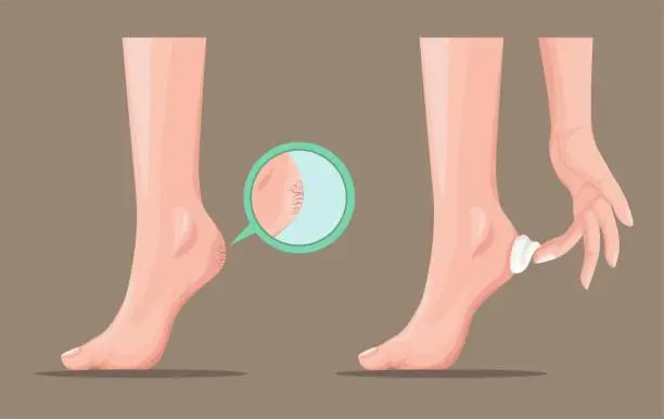 Vector illustration of callus cracked heel and skin lotion cream product symbol concept in cartoon realistic illustration vector