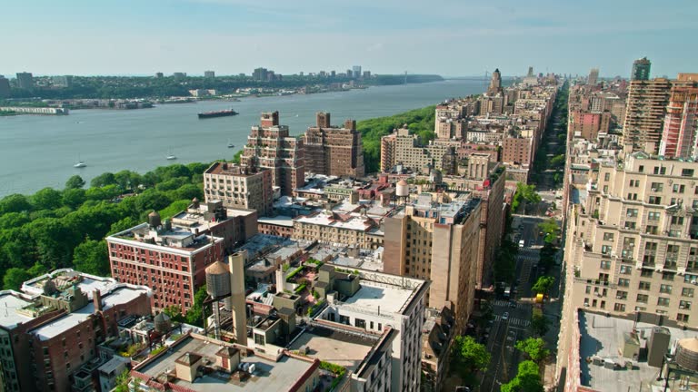 Hudson River Flowing Between Manhattan and New Jersey - Aerial