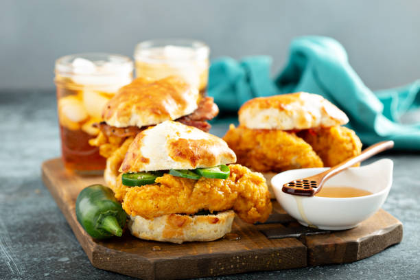 istock Breakfast biscuit sandwiches with fried chicken 1325270180