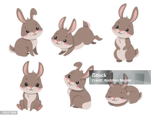 Cute Cartoon Rabbits Stock Illustration - Download Image Now - Rabbit -  Animal, Cute, Sitting - iStock