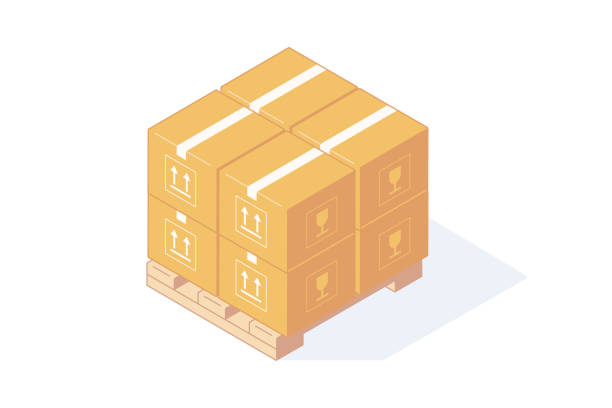 istock Stack of isometric cardboard boxes on wooden pallet for delivery and storage concept. 1325272136