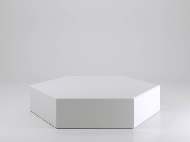 istock Empty white podium in shape of regular hexagon 3d 1325273607