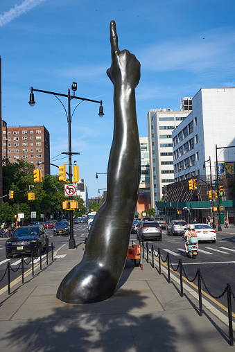 Brooklyn, NY - May 25, 2021: A bronze sculpture titled \