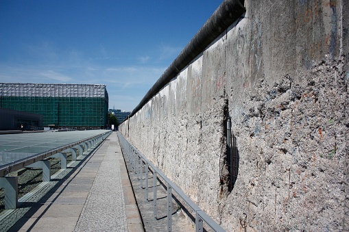 Remains of the Berlin Wall, Germany - Soviet-era buildings in the background
