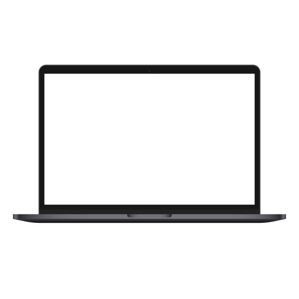 illustrazioni stock, clip art, cartoni animati e icone di tendenza di realistico mockup del laptop scuro. - laptop