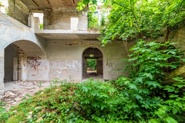 The abandoned Fernbach Castle, also known as Baba Pusta, was built in 1906 by Karol Fernbach for his own needs. Aleksa Santic, Serbia - June 06, 2021: The abandoned Fernbach Castle, also known as Baba Pusta, was built in 1906 by Karol Fernbach for his own needs. pusta stock pictures, royalty-free photos & images