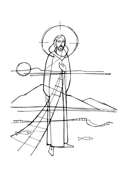 Vector illustration of Jesus Christ as fisher illustration