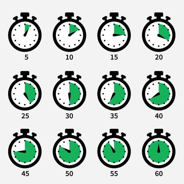 ilustrações, clipart, desenhos animados e ícones de conjunto de ícones do cronômetro verde - minute hand