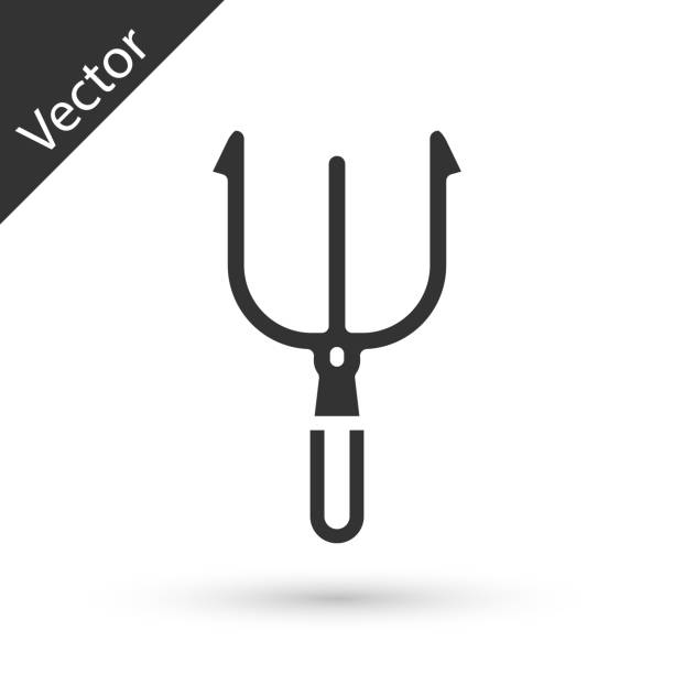 ilustrações, clipart, desenhos animados e ícones de ícone trident de netuno cinza isolado em fundo branco. vetor - trident neptune devil weapon