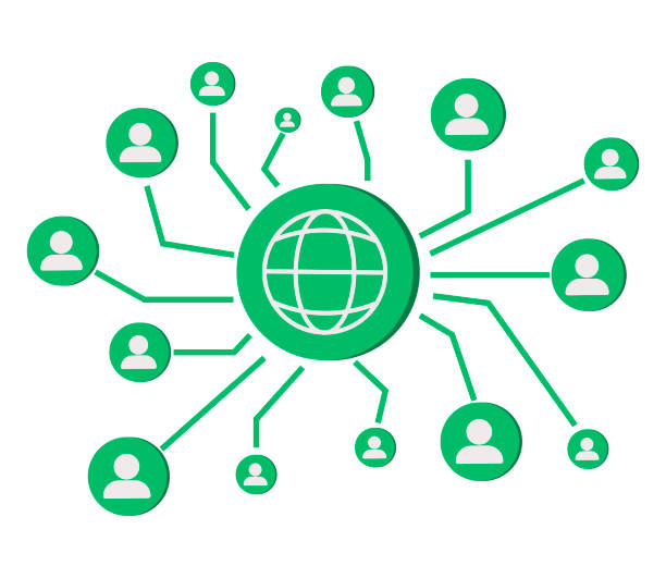 istock Connected people as social community networking worldwide tiny person concept. Linking business contacts online in social media vector illustration. Cooperation and teamwork using internet connection. 1325291360