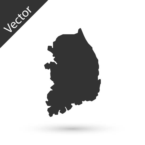 illustrations, cliparts, dessins animés et icônes de icône de carte grise de la corée du sud isolée sur fond blanc. vecteur - korean peninsula