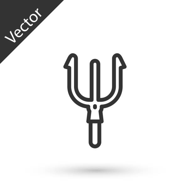 ilustrações, clipart, desenhos animados e ícones de linha cinza ícone deseirto trident isolado em fundo branco. vetor - trident neptune devil weapon