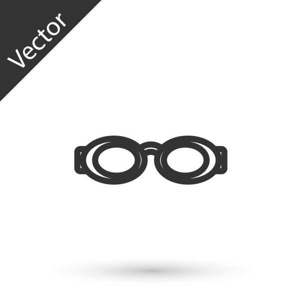 흰색 배경에 격리 된 수영 아이콘용 회색 라인 안경. 수영 고글. 다이빙 수중 장비. 벡터 - swimming goggles stock illustrations